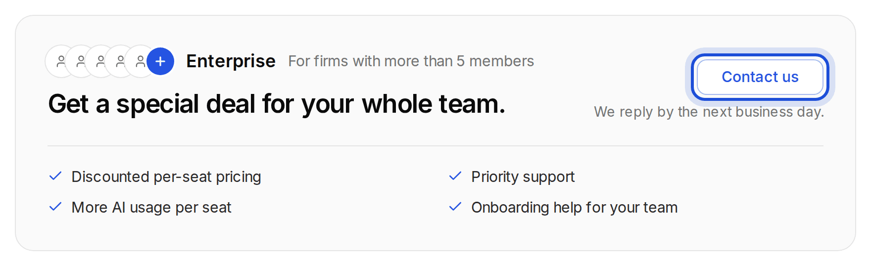 The Enterprise card on the pricing page with the Contact us button highlighted.